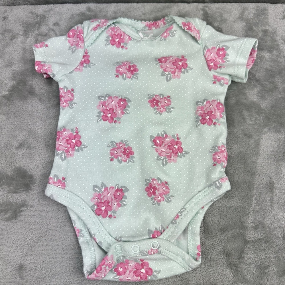 Little Me Bodysuit Girls 3 Mo Green Pink Floral Cotton